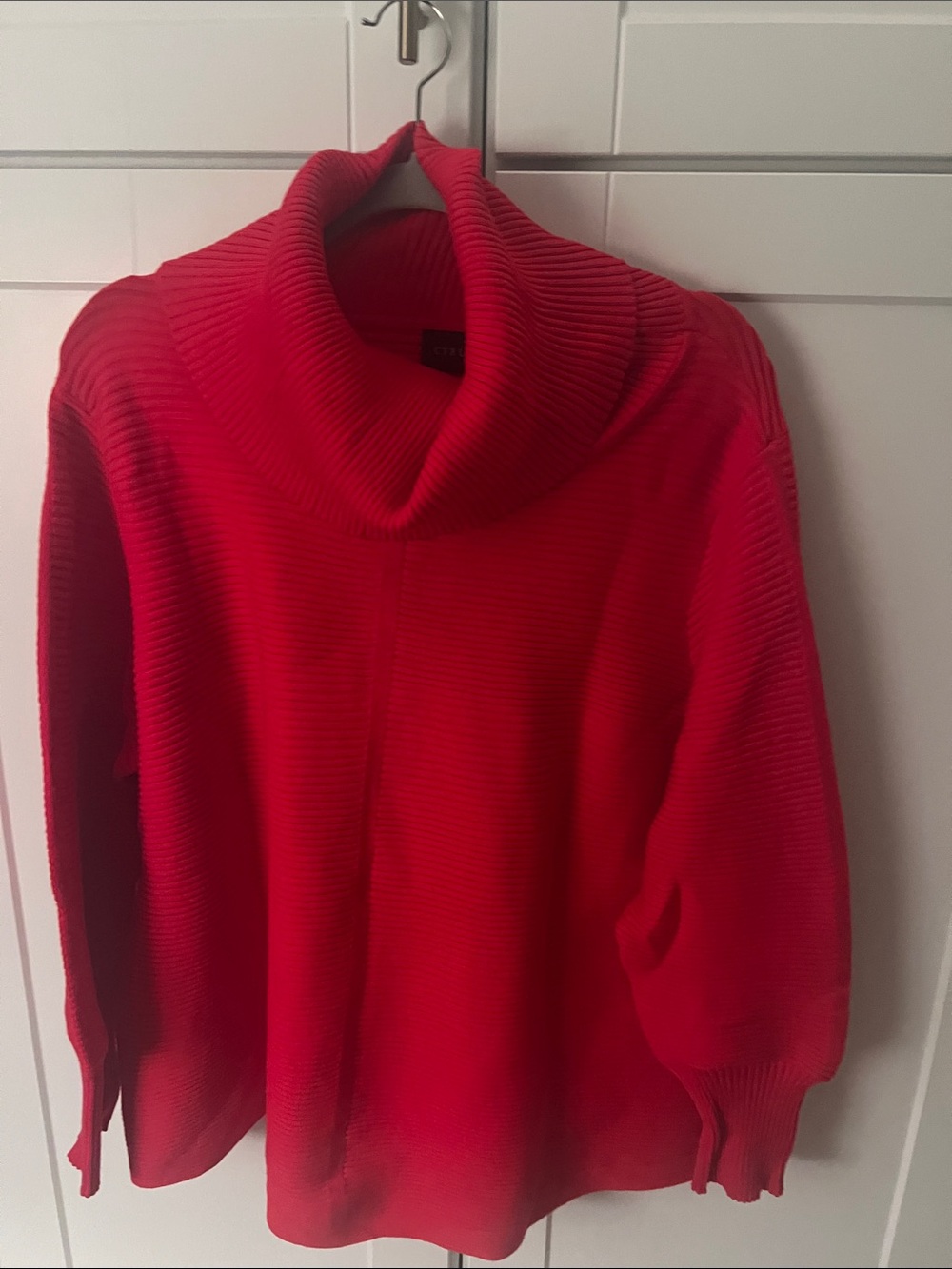 Cyrus Red Ribbed Cowl Neck Sweater